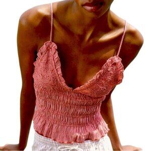 Zara Red and White Gingham Smocked Crop Top XS New